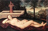 Luca Paintings - Reclining River Nymph at the Fountain by Lucas Cranach the Elder